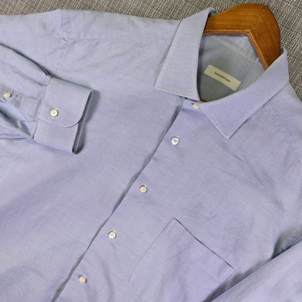 Ermenegildo Zegna Portofino Dress Shirt L 46/18 Blue Micro Pattern Luxury